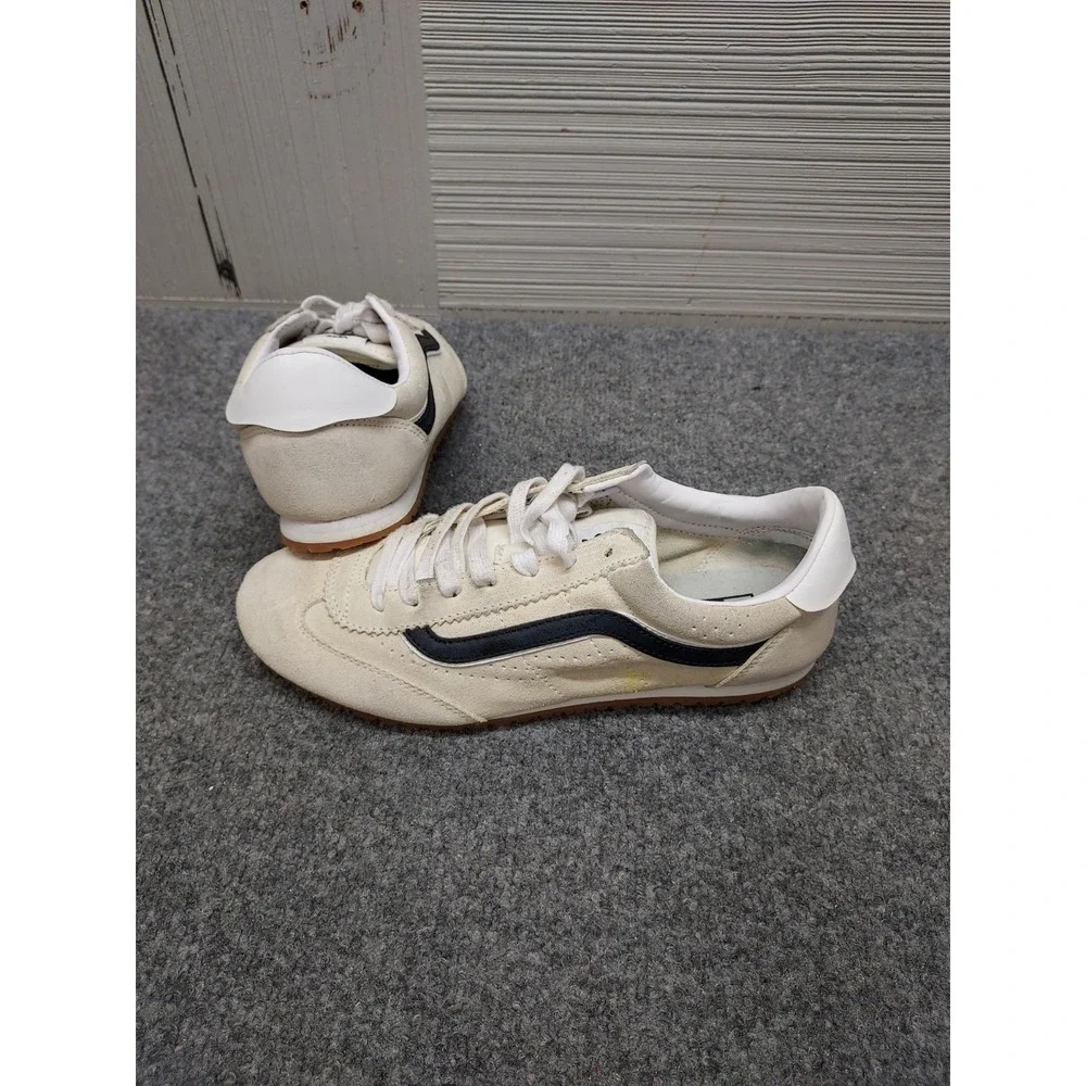 Vans Men Athletic Sneakers 8.5 Cream White Lace Up Round Toe Comfort Logo Active